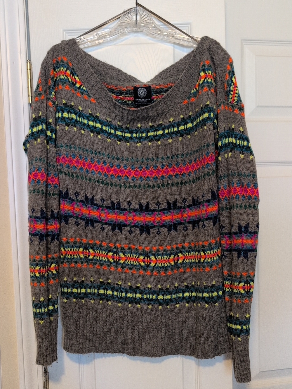 American Eagle Outfitters Sweater with Neon Fair Isle Stripes